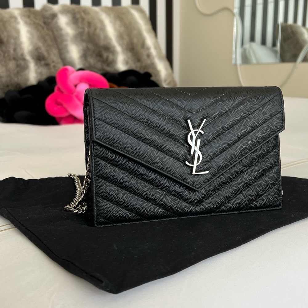 Saint Laurent Monogramme Quilted Leather Wallet on Chain